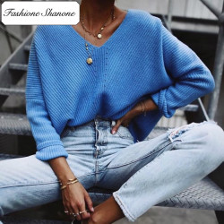 Fashione Shanone - Blue V neck sweater