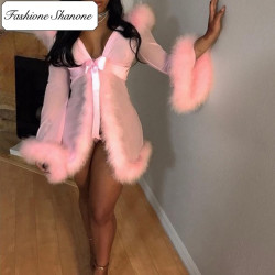 Fashione Shanone - Robe de chambre transparente avec fourrure et sring assortis
