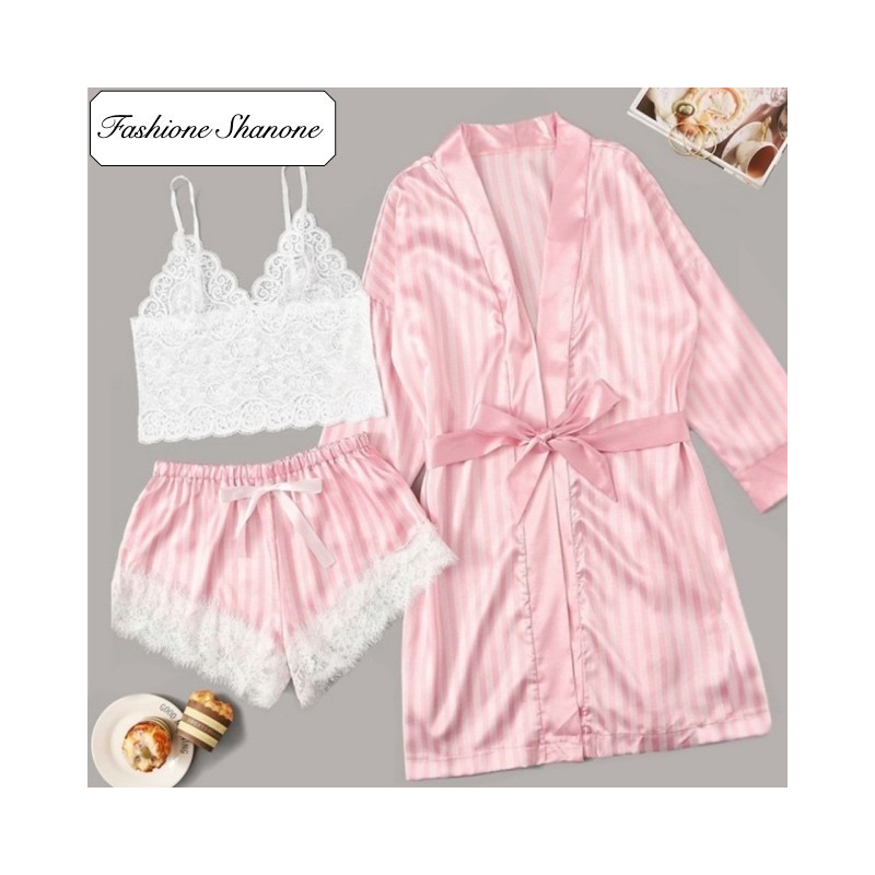 Fashione Shanone - Ensemble de vêtements de nuit rose rayé