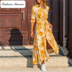 Fashione Shanone - Robe chemise longue feuilles de palmier