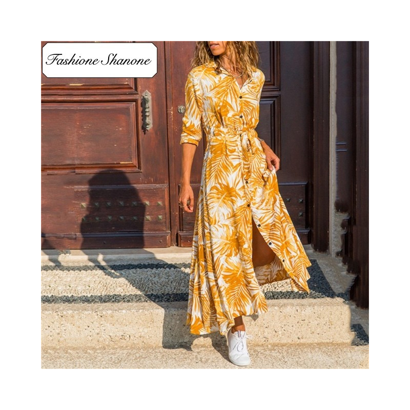 Fashione Shanone - Robe chemise longue feuilles de palmier