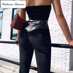 Fashione Shanone - Velvet pants with leather patchwork