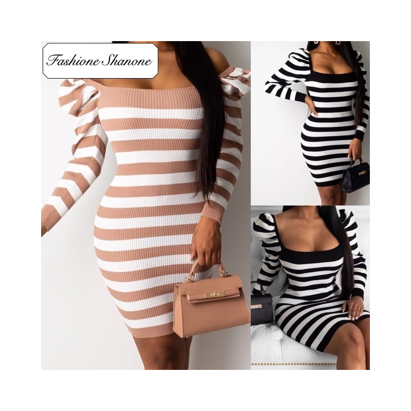 Fashione Shanone - Striped dress with puffed sleeves