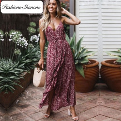 Fashione Shanone - Redwine floral maxi dress