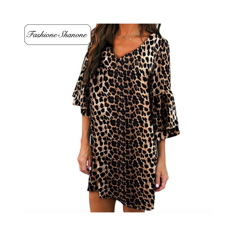 Fashione Shanone - Flared sleeves leopard dress