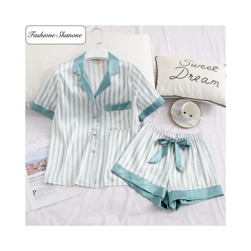 Fashione Shanone - Pyjama chemisier short vert et blanc