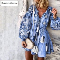 Fashione Shanone - Robe bohémienne bleue
