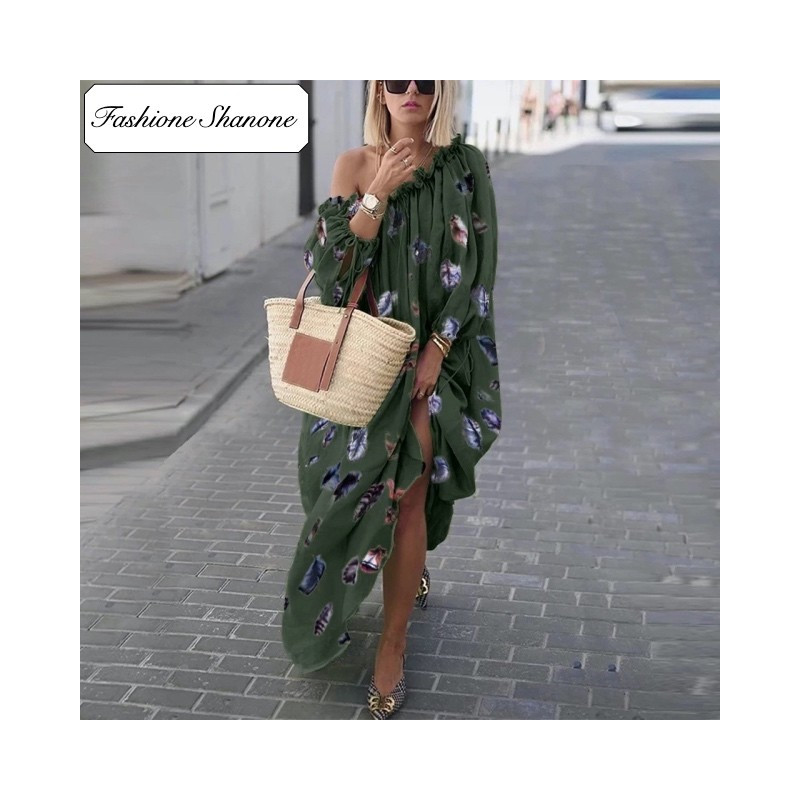 Fashione Shanone - Feather army green maxi dress