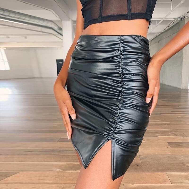 Fashione Shanone | Short split leather skirt