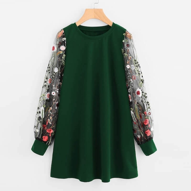 Fashione Shanone | Floral sleeves green dress