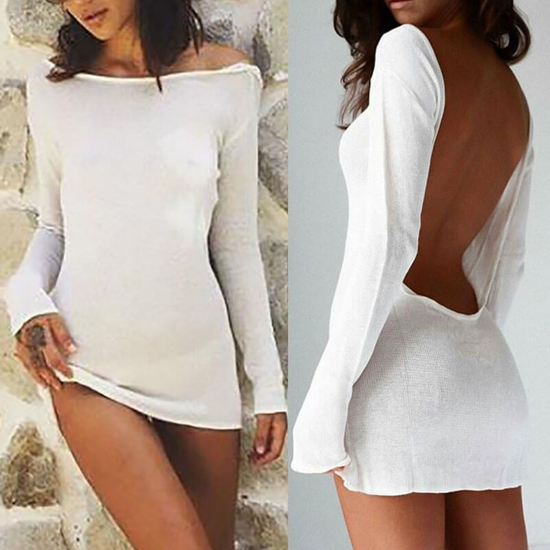 Fashione Shanone | Robe blanche dos décolleté