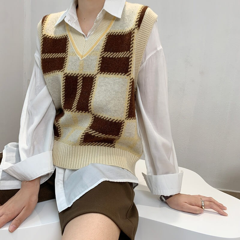 Fashione Shanone | Plaid vest sweater