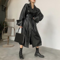 Long leather coat with belt