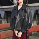 Leather jacket with puffed sleeves