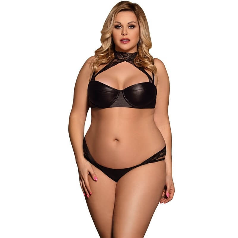 Fashione Shanone | Plus size lace and leather lingerie set