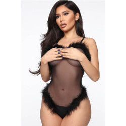 Fashione Shanone | Sexy lace and fur bodysuit
