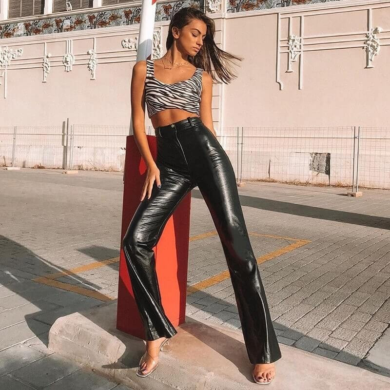 Leather flared pants