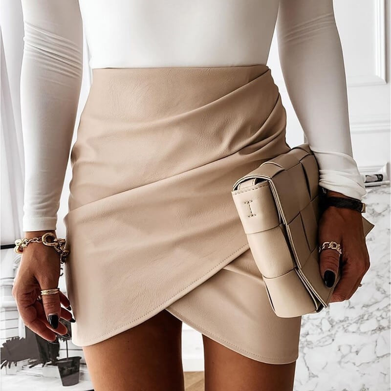 Fashione Shanone | Mini jupe portefeuille en cuir