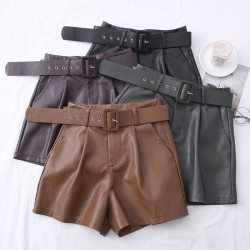 High waist leather shorts