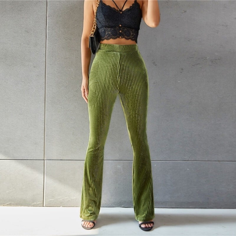 Green velvet flared pants