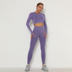Long sleeves crop top and pants fitness set