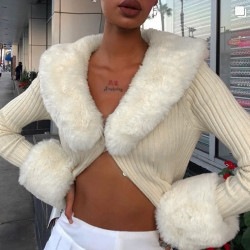Cardigan with fur collar and cuffs
