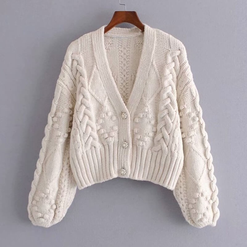 Beige cardigan with puffed sleeves