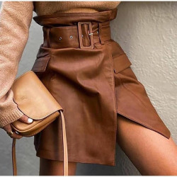 Brown leather skirt with belt