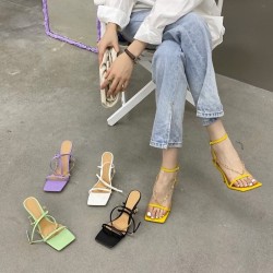 Square toe sandals with chain