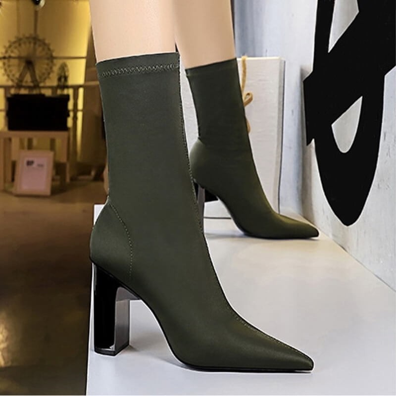 Army green pointed toe ankle boots