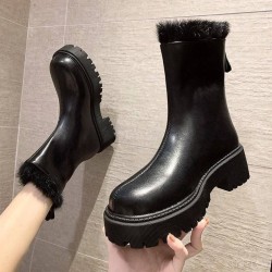 Thick sole boots with fur