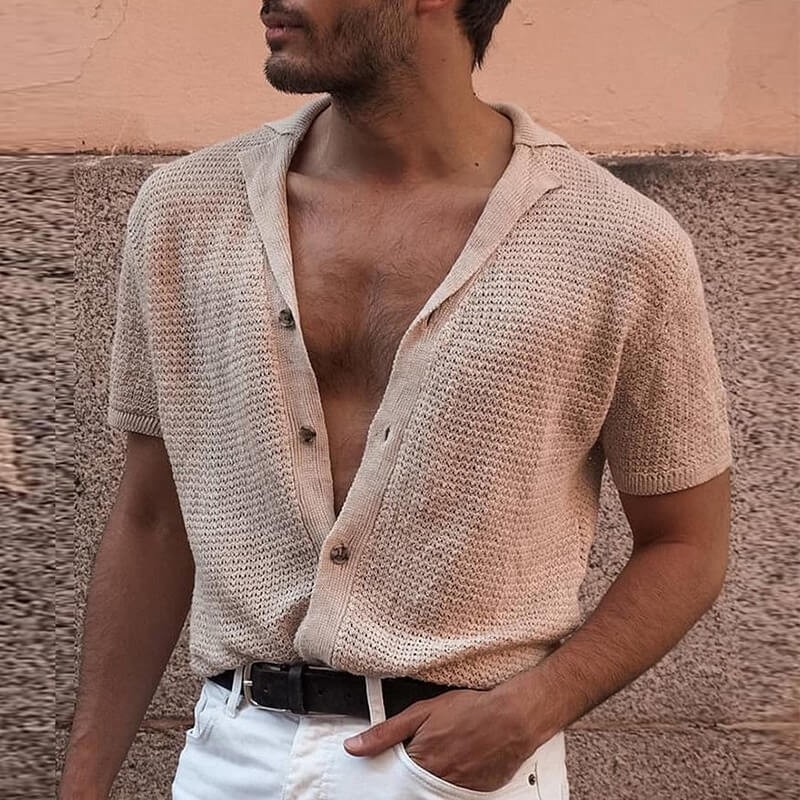 Men's beige buttoned knitwear