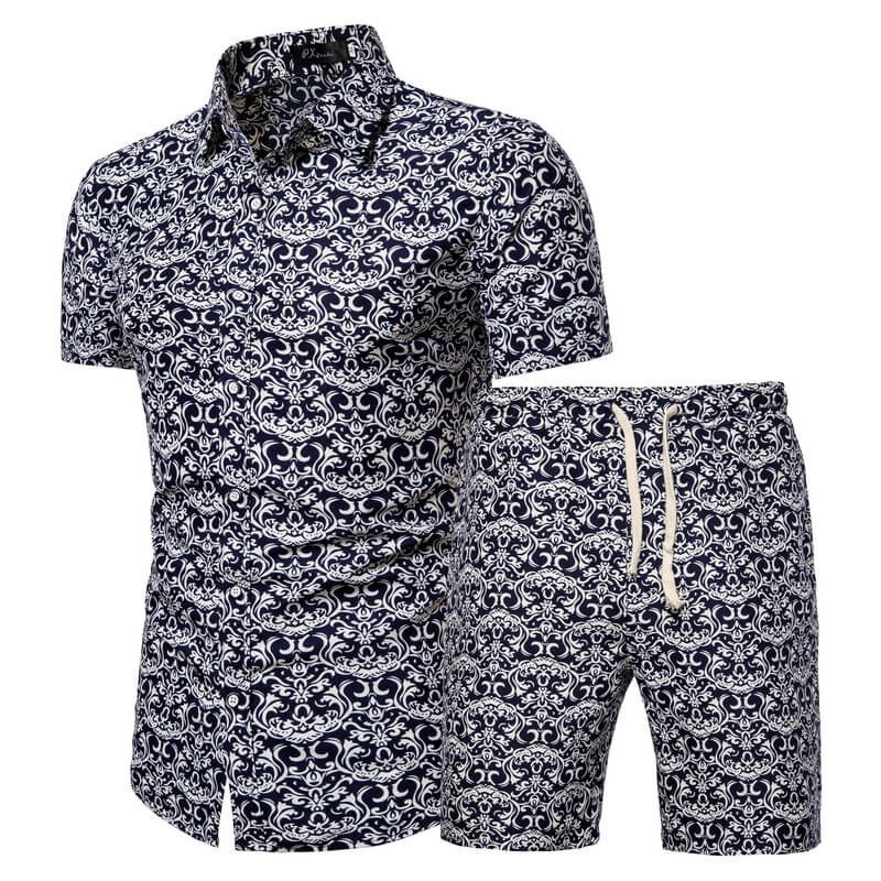 Men's retro beach shorts and shirt
