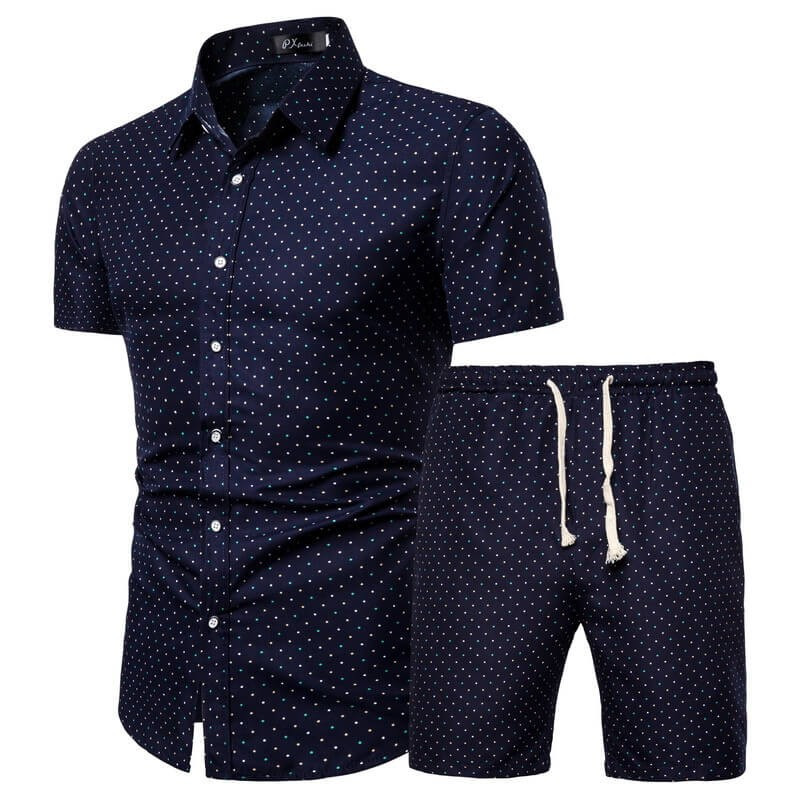Men's polka dot beach shorts and shirt