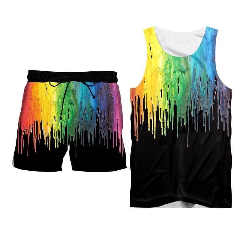 Rainbow paint tank top and shorts