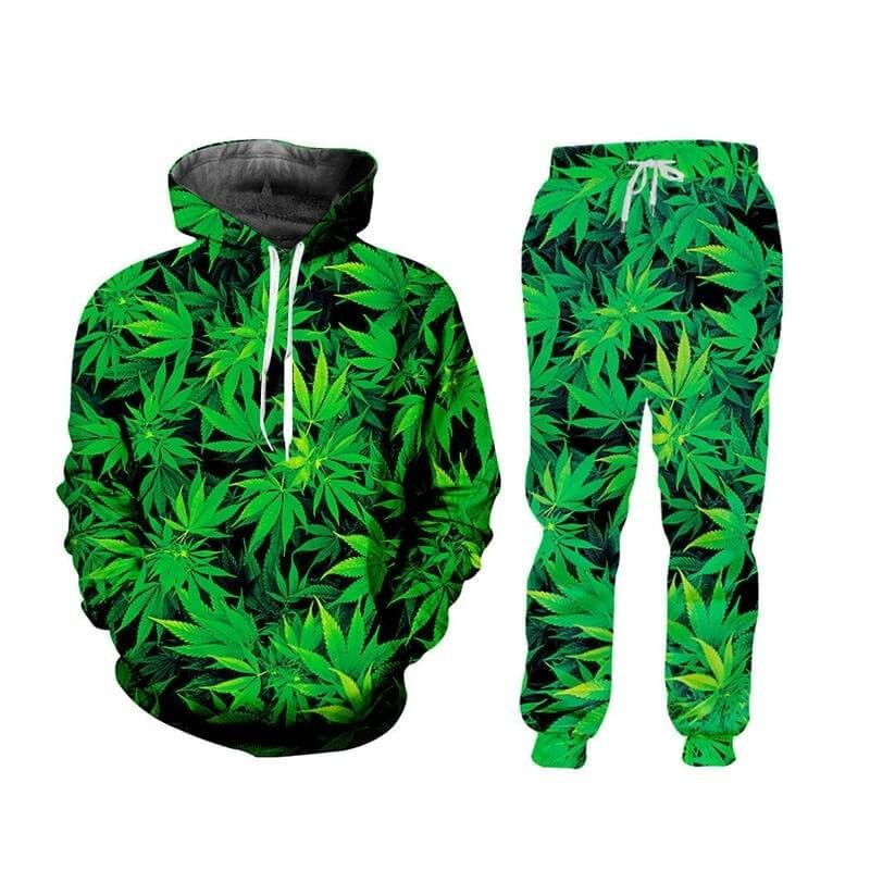 Cannabis leaf sweatshirt and pants tracksuit