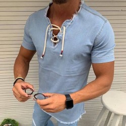 Denim T-shirt with lace-up