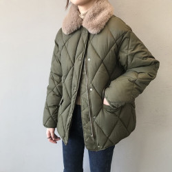 Quilted coat with fur collar