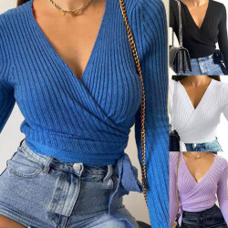 Ribbed wrap top