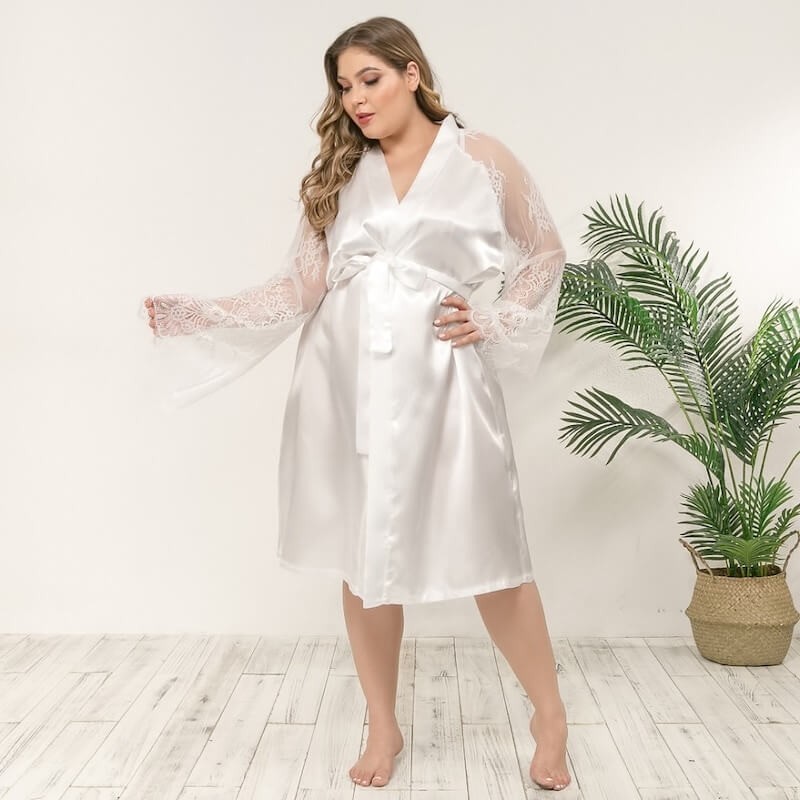 Plus size satin and lace dressing gown