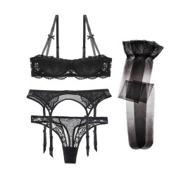 Garter belt and stockings lace lingerie set
