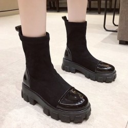 Bi-material ankle boots