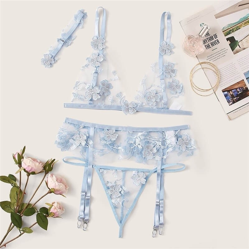 Blue floral lingerie set