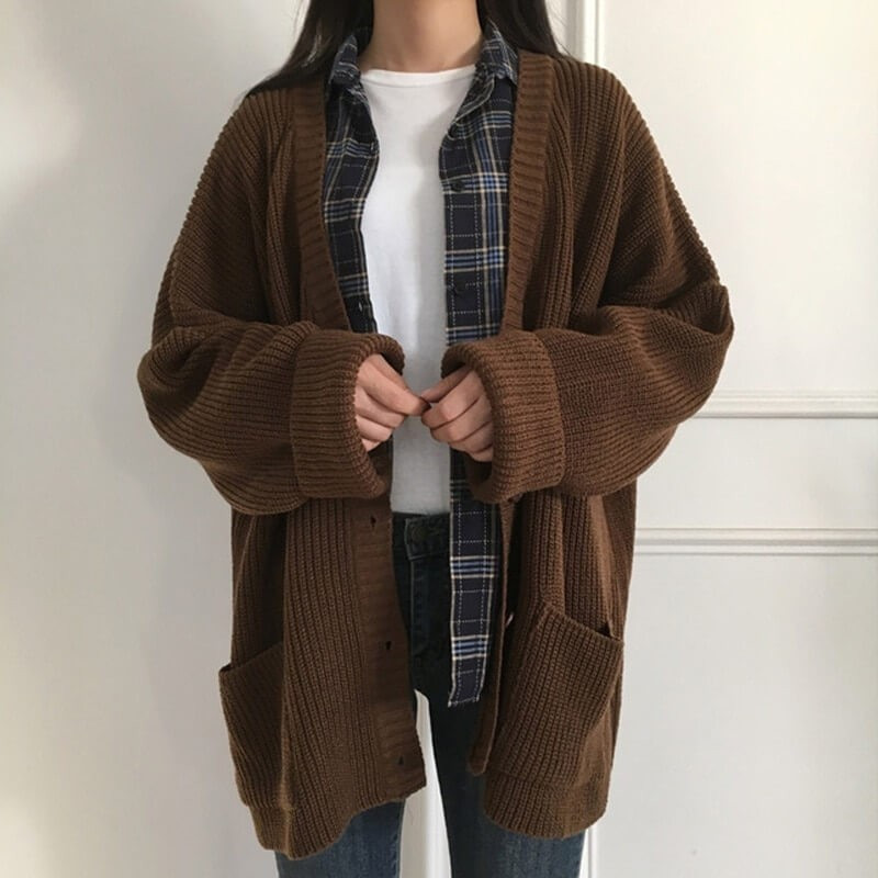 Mid-length brown cardigan