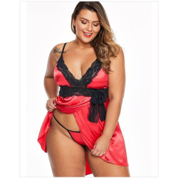 Satin babydoll with matching G-string for curvy women