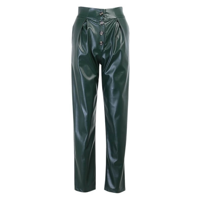 Green leather pants