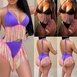 2-pieces bikini with multicolor fringes