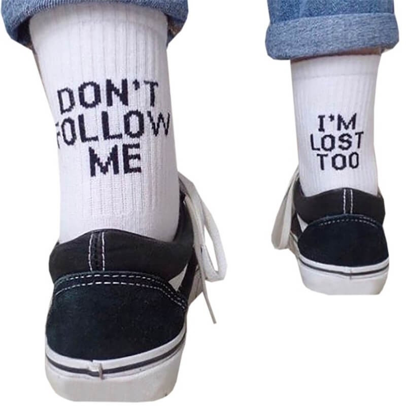 DON'T FOLLOW ME I'M LOST TOO original socks