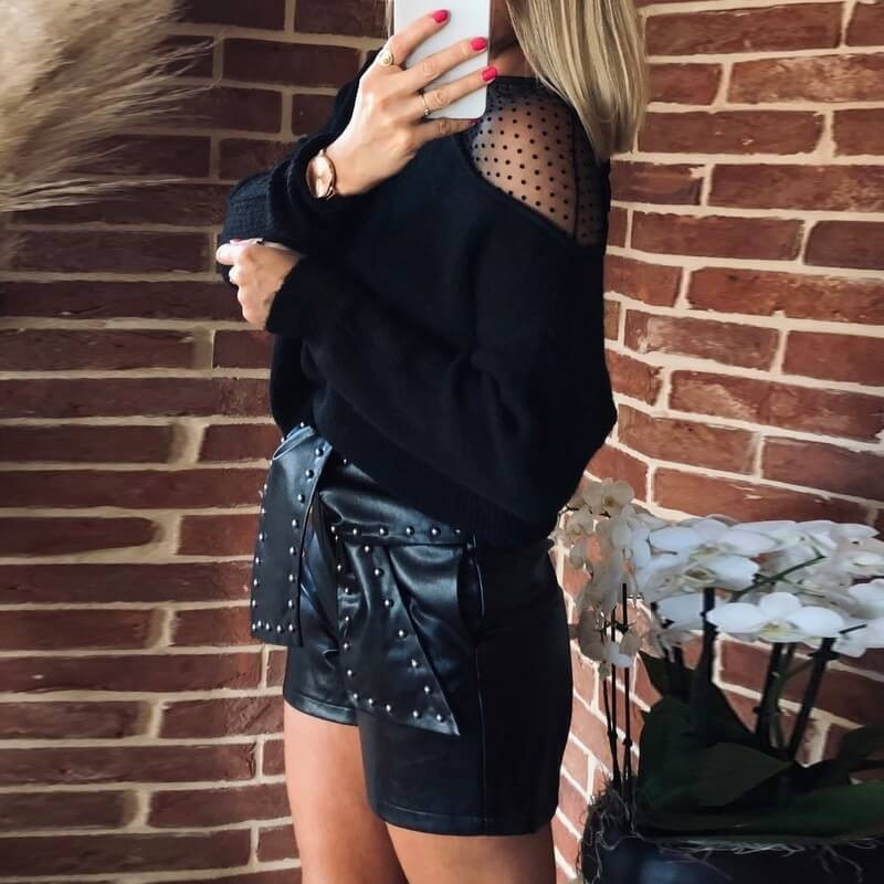 Sweater with lace shoulder