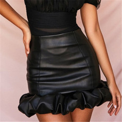 Frilly leather skirt